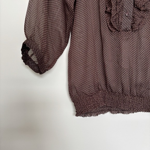 Costa Blanca Women Size XS Sheer Blouse Polka Dot Chocolate Brown Teacher Office - Picture 3 of 8
